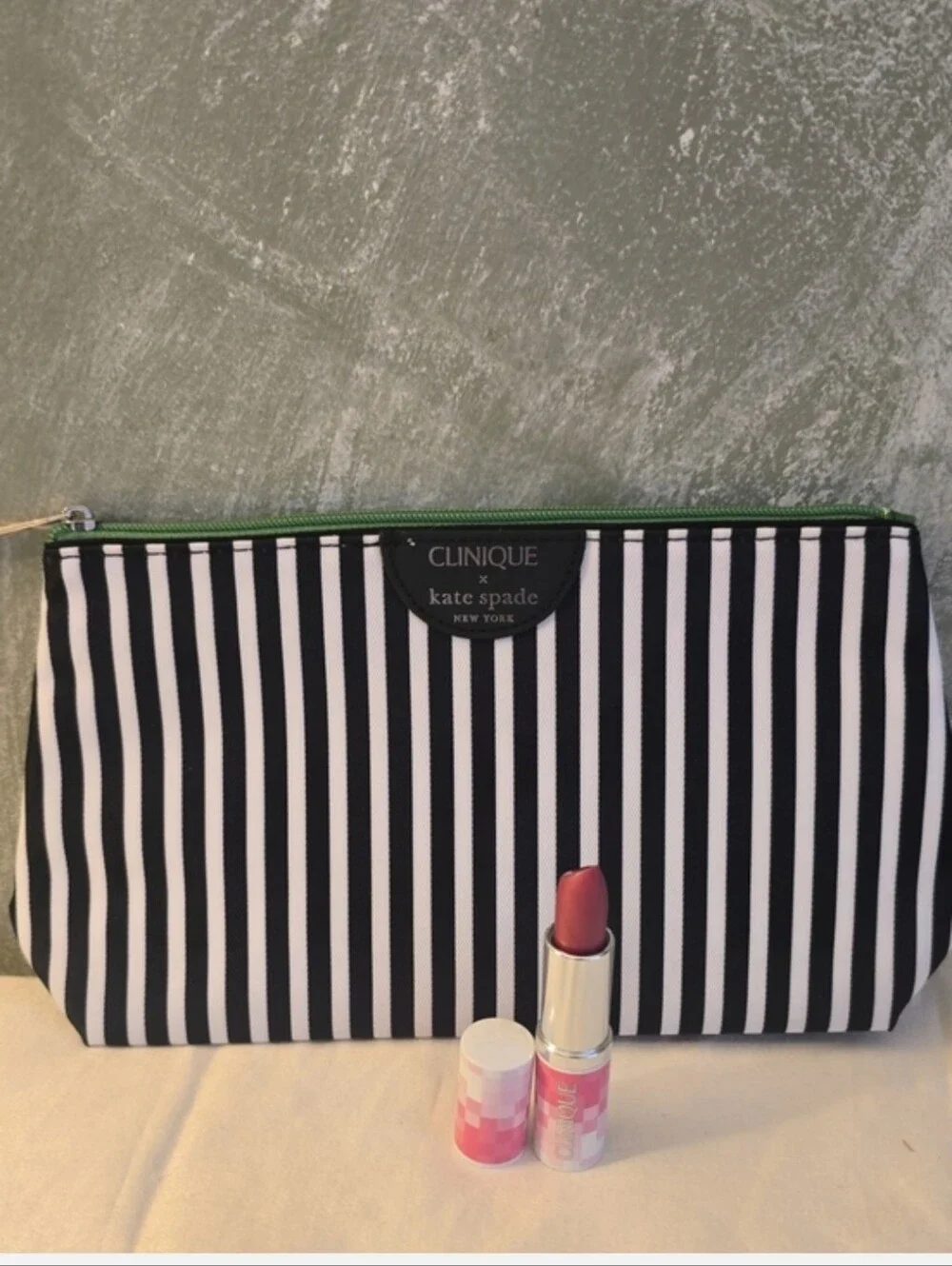 Clinique X Kate Spade Striped Cosmetic Pouch & Clinique    Love Pop Lipstick